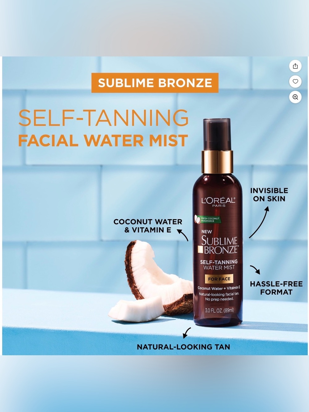 L'Oréal Sublime Bronze Self Tanning Water Mist Spray - Face 3 Oz Bundle of 3 New - Picture 4 of 5